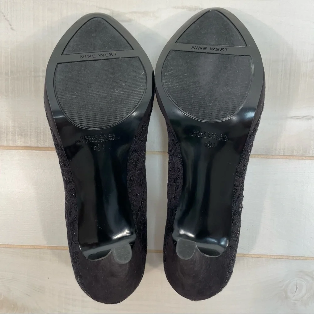 NIB Nine West Rocha Black On Black Platform Heels Sz 8.5 - Picture 6 of 11